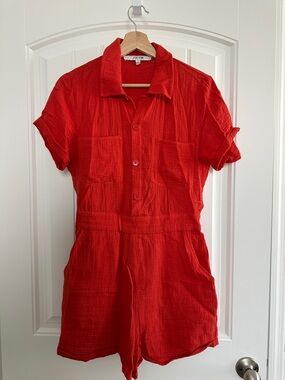 Joe's Jeans Bright Red/Orange Collared Romper